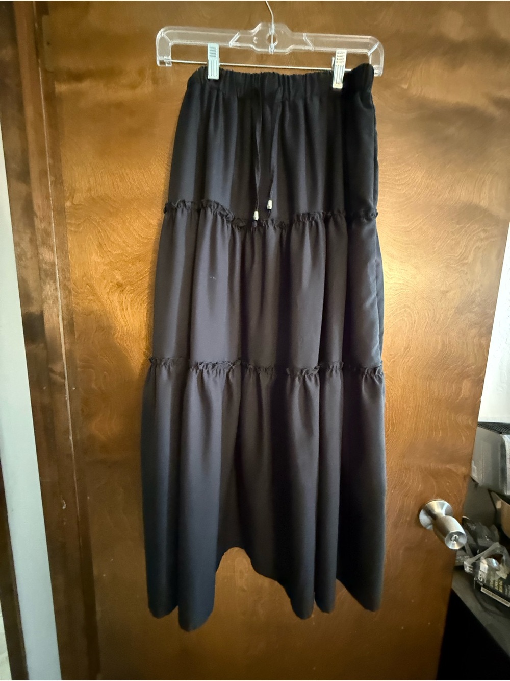 Black Tiered Maxi Skirt with Drawstring & lining